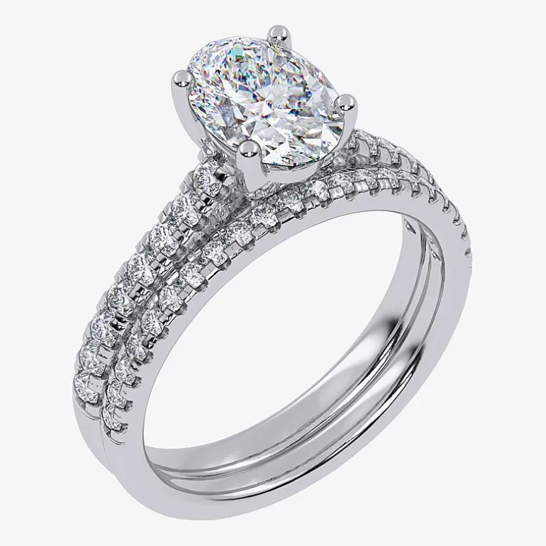 (G / Vs2-Si1) Womens 2 1/2 CT. T.W. Lab Grown White Diamond 10K Gold Oval Side Stone Bridal Set