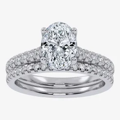 (G / Vs2-Si1) Womens 2 1/2 CT. T.W. Lab Grown White Diamond 10K Gold Oval Side Stone Bridal Set