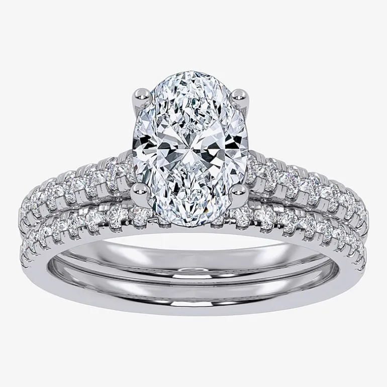 (G / Vs2-Si1) Womens 2 1/2 CT. T.W. Lab Grown White Diamond 10K Gold Oval Side Stone Bridal Set