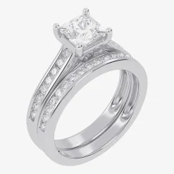 (G / Vs2-Si1) Womens 1 1/2 CT. T.W. Lab Grown White Diamond 10K Gold Side Stone Bridal Set