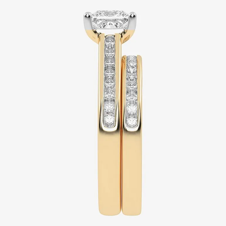 (G / Vs2-Si1) Womens 1 1/2 CT. T.W. Lab Grown White Diamond 10K Gold Side Stone Bridal Set