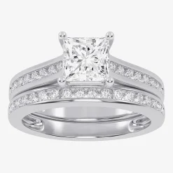 (G / Vs2-Si1) Womens 1 1/2 CT. T.W. Lab Grown White Diamond 10K Gold Side Stone Bridal Set