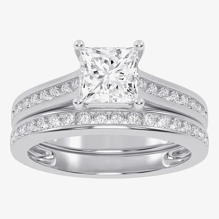 (G / Vs2-Si1) Womens 1 1/2 CT. T.W. Lab Grown White Diamond 10K Gold Side Stone Bridal Set