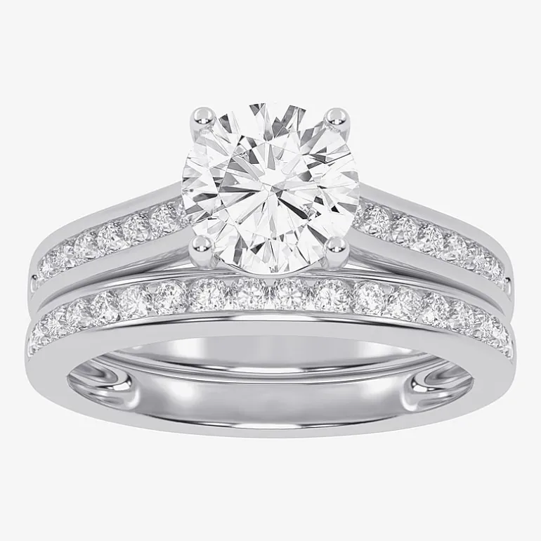 (G / Vs2-Si1) Womens 1 1/2 CT. T.W. Lab Grown White Diamond 10K Gold Round Side Stone Bridal Set