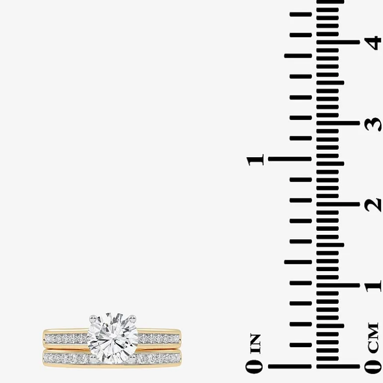 (G / Vs2-Si1) Womens 1 1/2 CT. T.W. Lab Grown White Diamond 10K Gold Round Side Stone Bridal Set
