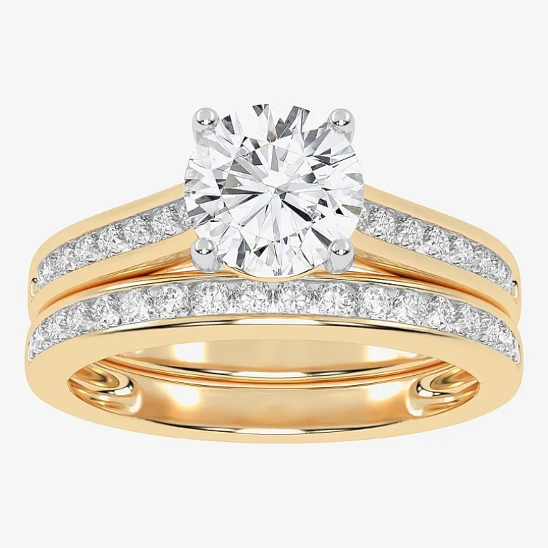 (G / Vs2-Si1) Womens 1 1/2 CT. T.W. Lab Grown White Diamond 10K Gold Round Side Stone Bridal Set