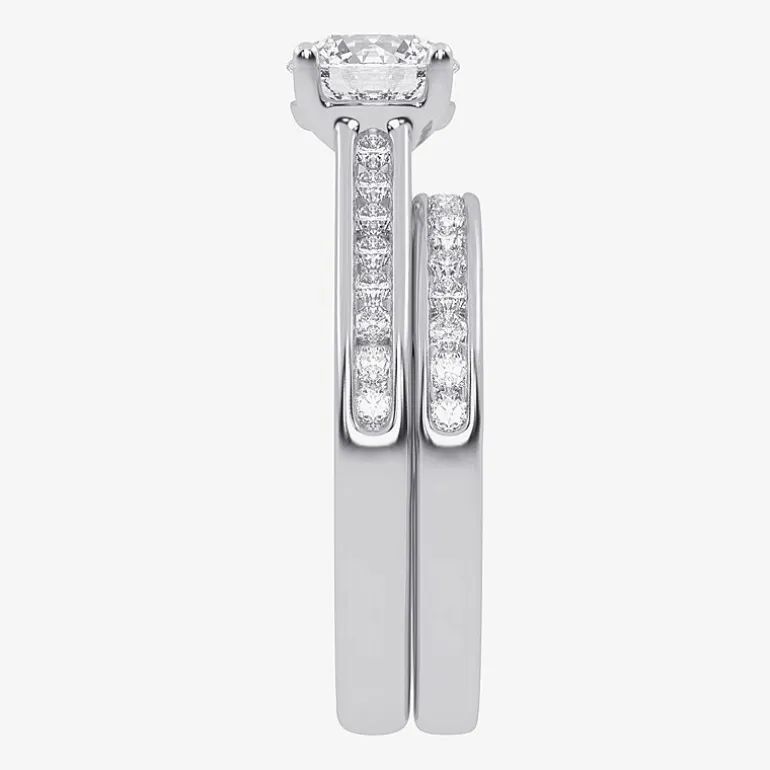 (G / Vs2-Si1) Womens 1 1/2 CT. T.W. Lab Grown White Diamond 10K Gold Round Side Stone Bridal Set