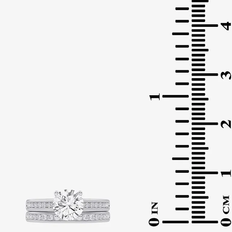 (G / Vs2-Si1) Womens 1 1/2 CT. T.W. Lab Grown White Diamond 10K Gold Round Side Stone Bridal Set
