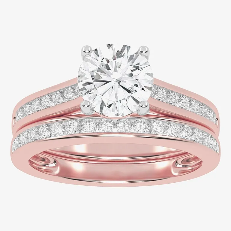 (G / Vs2-Si1) Womens 1 1/2 CT. T.W. Lab Grown White Diamond 10K Gold Round Side Stone Bridal Set