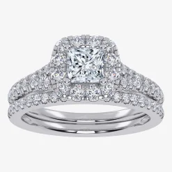 (G / Vs2-Si1) Womens 1 CT. T.W. Lab Grown White Diamond 10K Gold Side Stone Halo Bridal Set