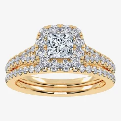 (G / Vs2-Si1) Womens 1 CT. T.W. Lab Grown White Diamond 10K Gold Side Stone Halo Bridal Set