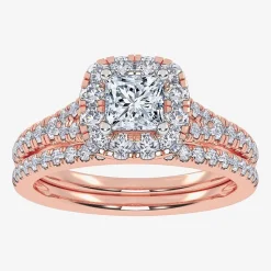 (G / Vs2-Si1) Womens 1 CT. T.W. Lab Grown White Diamond 10K Gold Side Stone Halo Bridal Set