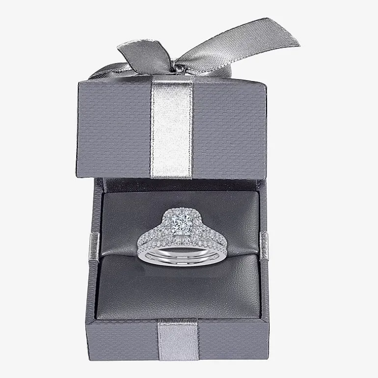 (G / Vs2-Si1) Womens 1 CT. T.W. Lab Grown White Diamond 10K Gold Side Stone Halo Bridal Set