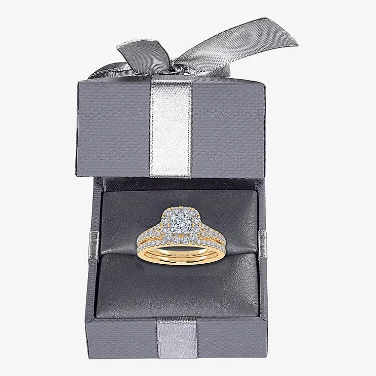 (G / Vs2-Si1) Womens 1 CT. T.W. Lab Grown White Diamond 10K Gold Side Stone Halo Bridal Set