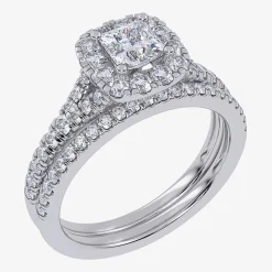 (G / Vs2-Si1) Womens 1 CT. T.W. Lab Grown White Diamond 10K Gold Side Stone Halo Bridal Set
