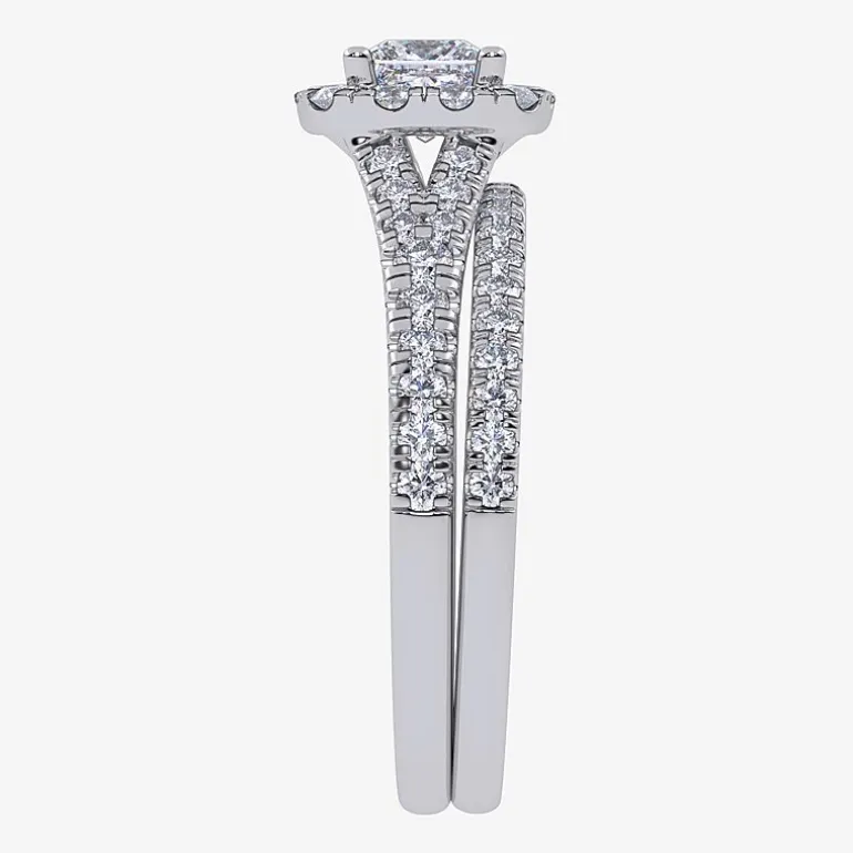 (G / Vs2-Si1) Womens 1 CT. T.W. Lab Grown White Diamond 10K Gold Side Stone Halo Bridal Set