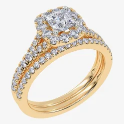 (G / Vs2-Si1) Womens 1 CT. T.W. Lab Grown White Diamond 10K Gold Side Stone Halo Bridal Set