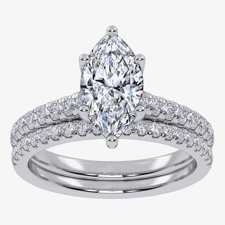 (G / Vs2-Si1) Womens 4 1/2 CT. T.W. Lab Grown White Diamond 10K Gold Marquise Side Stone Bridal Set