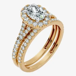 (G / Vs2-Si1) Womens 1 CT. T.W. Lab Grown White Diamond 10K Gold Oval Side Stone Halo Bridal Set