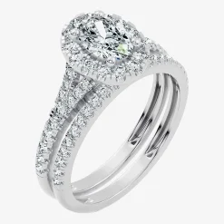 (G / Vs2-Si1) Womens 1 CT. T.W. Lab Grown White Diamond 10K Gold Oval Side Stone Halo Bridal Set