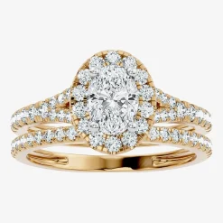 (G / Vs2-Si1) Womens 1 CT. T.W. Lab Grown White Diamond 10K Gold Oval Side Stone Halo Bridal Set