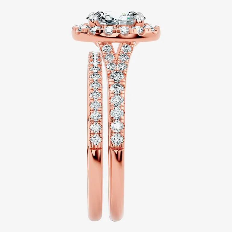 (G / Vs2-Si1) Womens 1 CT. T.W. Lab Grown White Diamond 10K Gold Oval Side Stone Halo Bridal Set