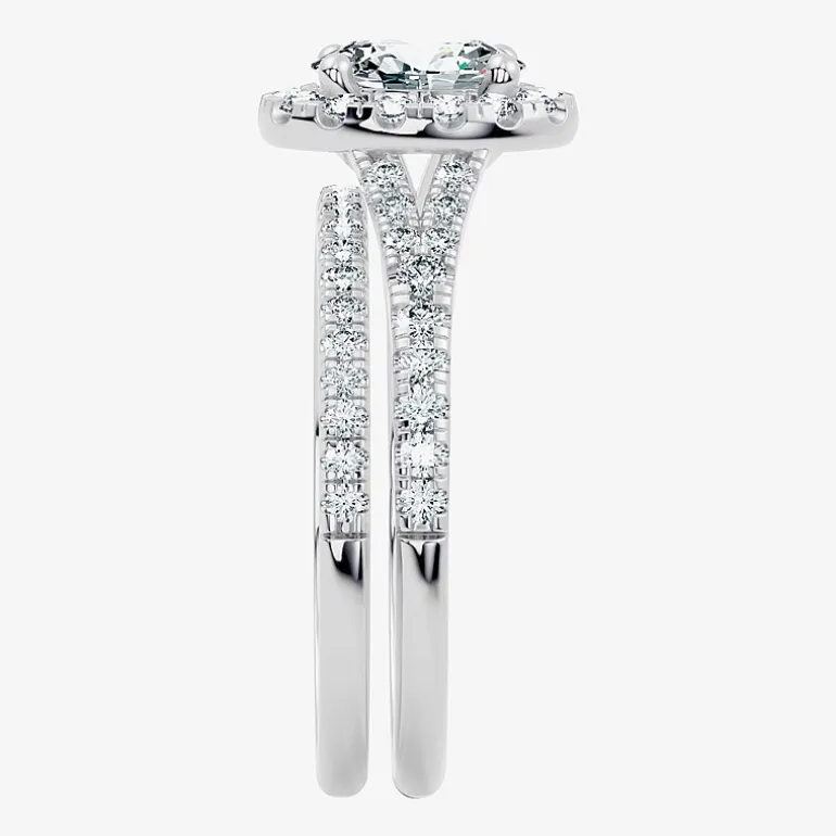 (G / Vs2-Si1) Womens 1 CT. T.W. Lab Grown White Diamond 10K Gold Oval Side Stone Halo Bridal Set