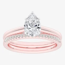 (G / Vs2-Si1) Womens 1 1/4 CT. T.W. Lab Grown White Diamond 14K Gold Pear Solitaire Bridal Set