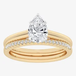 (G / Vs2-Si1) Womens 1 1/4 CT. T.W. Lab Grown White Diamond 14K Gold Pear Solitaire Bridal Set