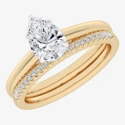 (G / Vs2-Si1) Womens 1 1/4 CT. T.W. Lab Grown White Diamond 14K Gold Pear Solitaire Bridal Set