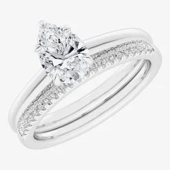 (G / Vs2-Si1) Womens 1 1/4 CT. T.W. Lab Grown White Diamond 14K Gold Pear Solitaire Bridal Set