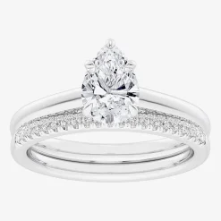 (G / Vs2-Si1) Womens 1 1/4 CT. T.W. Lab Grown White Diamond 14K Gold Pear Solitaire Bridal Set
