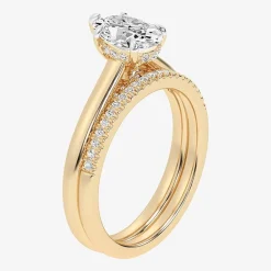 (G / Vs2-Si1) Womens 1 1/4 CT. T.W. Lab Grown White Diamond 14K Gold Pear Solitaire Bridal Set