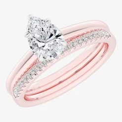 (G / Vs2-Si1) Womens 1 1/4 CT. T.W. Lab Grown White Diamond 14K Gold Pear Solitaire Bridal Set