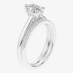 (G / Vs2-Si1) Womens 1 1/4 CT. T.W. Lab Grown White Diamond 14K Gold Pear Solitaire Bridal Set
