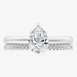 (G / Vs2-Si1) Womens 1 1/4 CT. T.W. Lab Grown White Diamond 14K Gold Pear Solitaire Bridal Set
