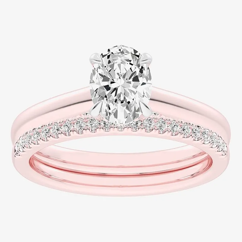 (G / Vs2-Si1) Womens 1 1/4 CT. T.W. Lab Grown White Diamond 14K Gold Oval Solitaire Bridal Set