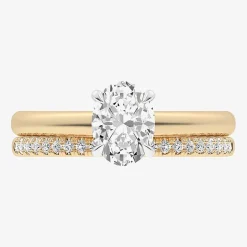 (G / Vs2-Si1) Womens 1 1/4 CT. T.W. Lab Grown White Diamond 14K Gold Oval Solitaire Bridal Set