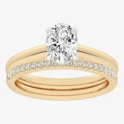 (G / Vs2-Si1) Womens 1 1/4 CT. T.W. Lab Grown White Diamond 14K Gold Oval Solitaire Bridal Set
