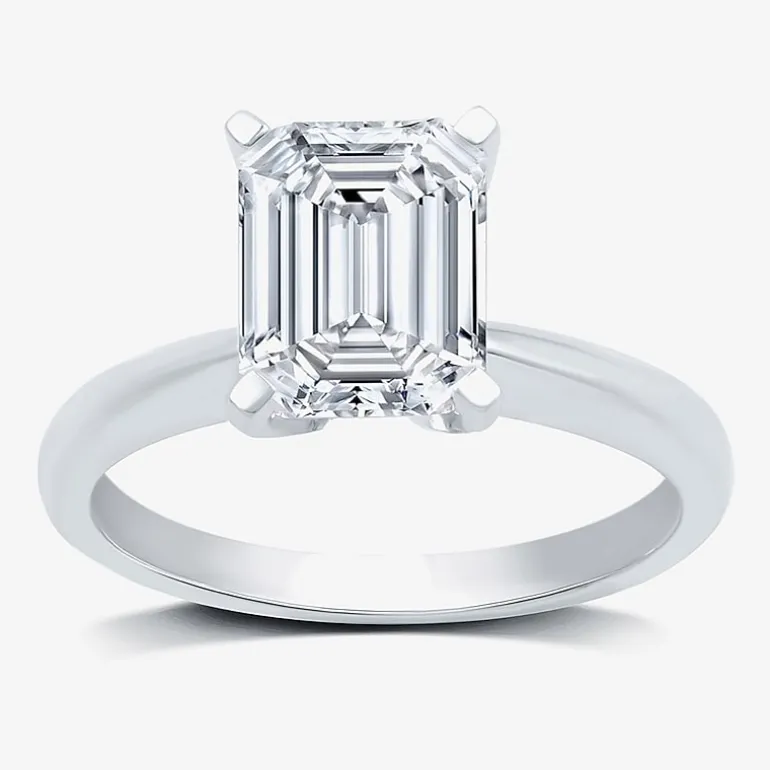 (G / VS2) Womens 3 CT. Lab-Grown White Diamond 14K Gold Emerald Solitaire Engaement Ring