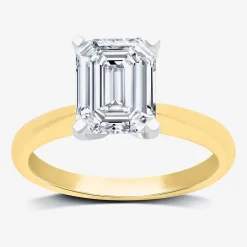 (G / VS2) Womens 3 CT. Lab-Grown White Diamond 14K Gold Emerald Solitaire Engaement Ring