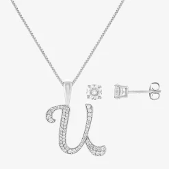 HADLEY & ROW Initial Womens Cubic Zirconia Pure Silver Over Brass 2-pc. Jewelry Set