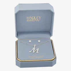 HADLEY & ROW Initial Womens Cubic Zirconia Pure Silver Over Brass 2-pc. Jewelry Set