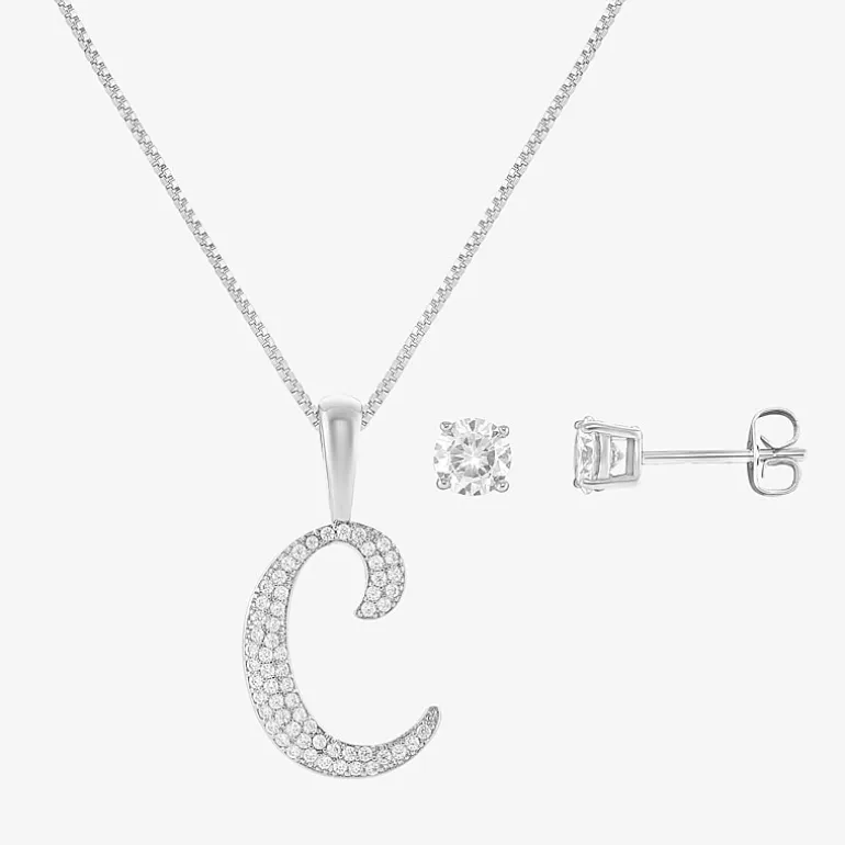 HADLEY & ROW Initial Womens Cubic Zirconia Pure Silver Over Brass 2-pc. Jewelry Set