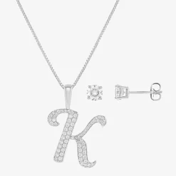 HADLEY & ROW Initial Womens Cubic Zirconia Pure Silver Over Brass 2-pc. Jewelry Set