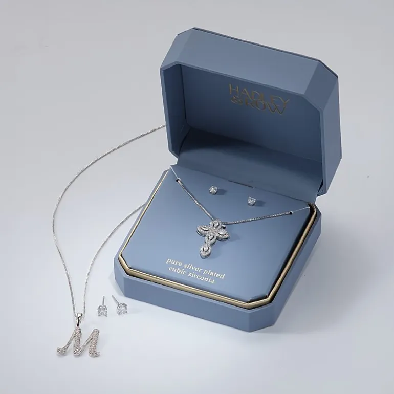 HADLEY & ROW Initial Womens Cubic Zirconia Pure Silver Over Brass 2-pc. Jewelry Set
