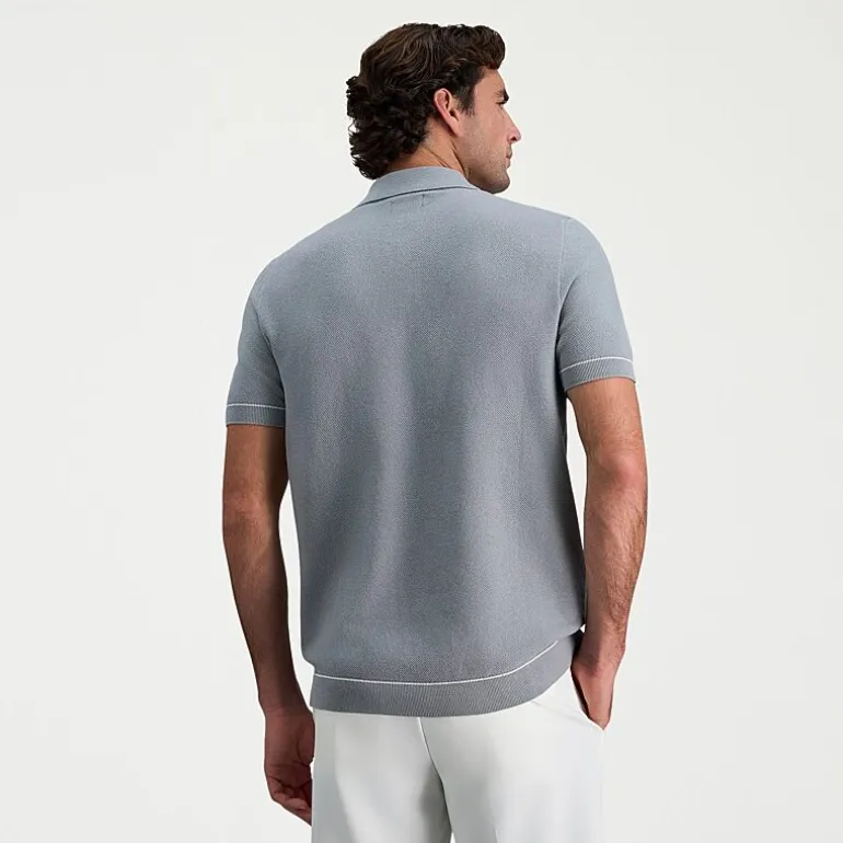 Haggar Button Front Mens Short Sleeve Button Polo Sweater