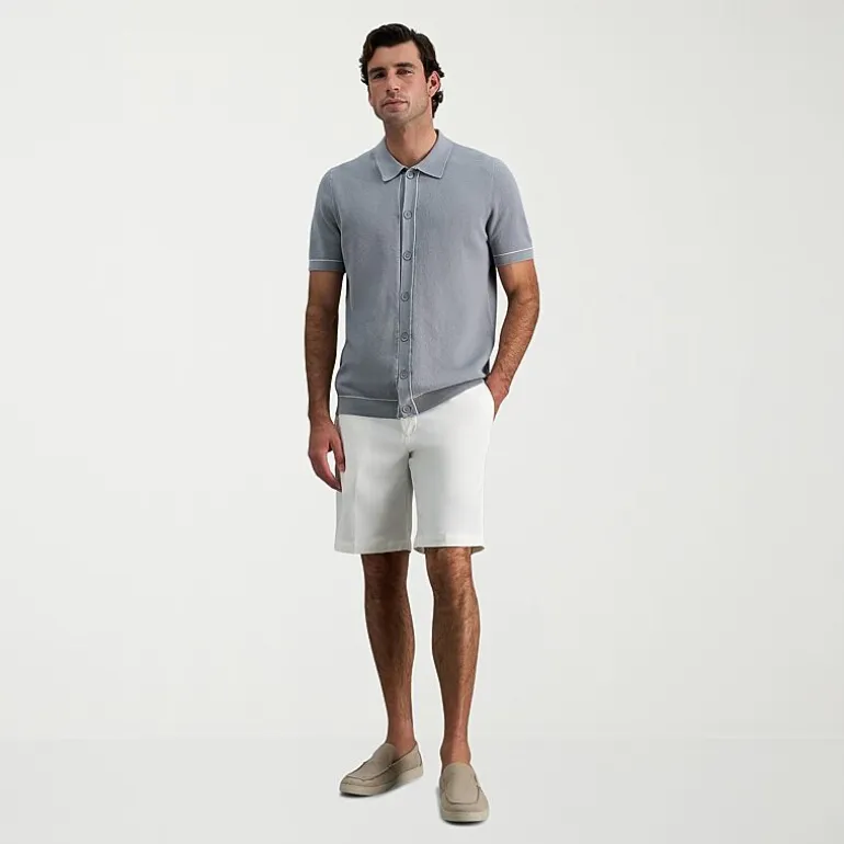 Haggar Button Front Mens Short Sleeve Button Polo Sweater