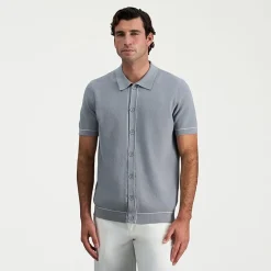 Haggar Button Front Mens Short Sleeve Button Polo Sweater