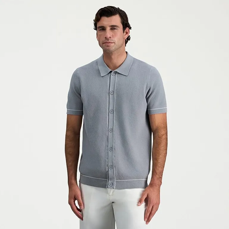 Haggar Button Front Mens Short Sleeve Button Polo Sweater